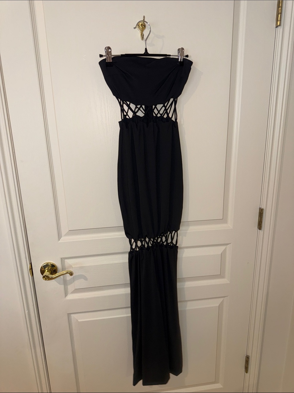 Strapless Black Maxi Dress with Lattice Cutouts